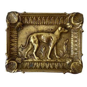 Cenicero de bronce Art Nouveau con relieve de perro whippet – Bandeja para galgo francés