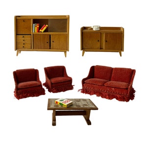 Vintage Bodo Hennig Dollhouse Living Room Set: Mid-Century Miniature Furniture
