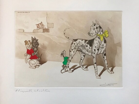 Boris O'klein, Dirty Dogs of Paris. Original Signed Etching
