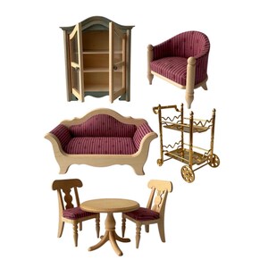 Vintage Bodo Hennig Wooden Dollhouse Furniture Set | German Miniature 1:12 Scale | 7-Piece Living Room Set