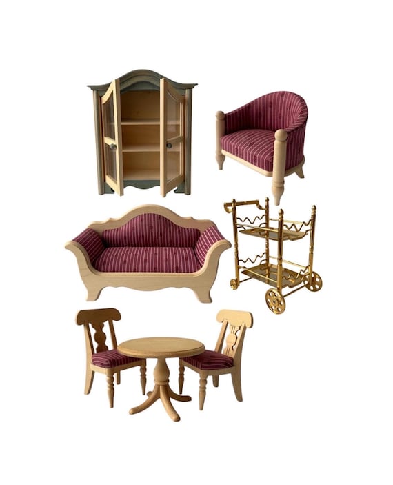 Vintage Bodo Hennig Dollhouse Furniture: 7-piece Miniature Living