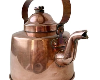 Antique Swedish Copper Kettle, Vintage Rustic Tea Pot, Scandinavian Country Kitchen Decor