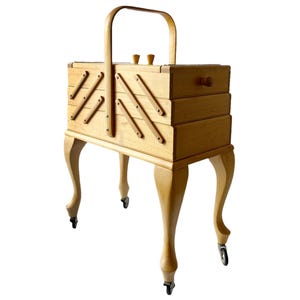 Stand Sewing Box on Legs with Wheels. Craft Caddy.  Vintage Cantilever.