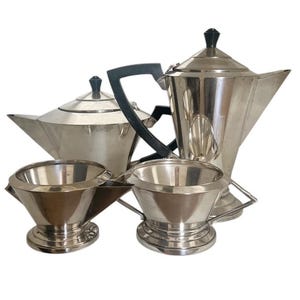 Vintage Art Deco Silver-Plated Tea & Coffee Set | Kavin EPNS | Geometric 4-Piece Set