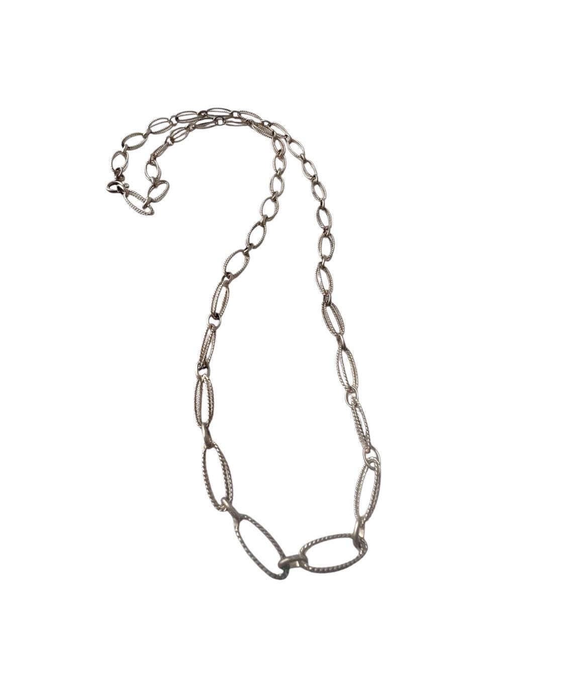 Collier Chaîne Plate En Argent 835 Vintage - Argent Massif, Occasion Avec Légère Trace D'usage