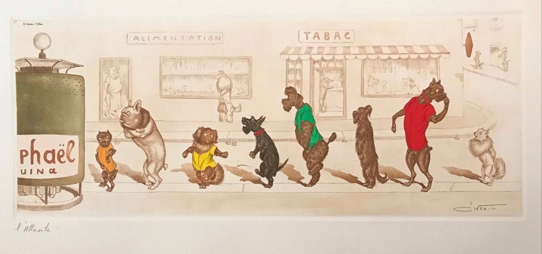 Boris O'klein, Dirty Dogs of Paris. Original Signed Etching