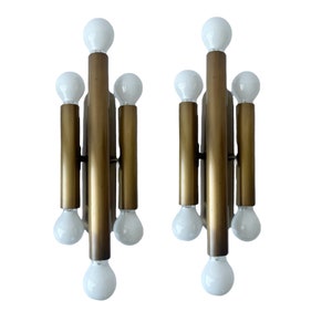 Rare Mid-Century Modern Wall Sconces Attributed to Motoko Ishii, 1970s German Design, Bronze Metal, Set of 2