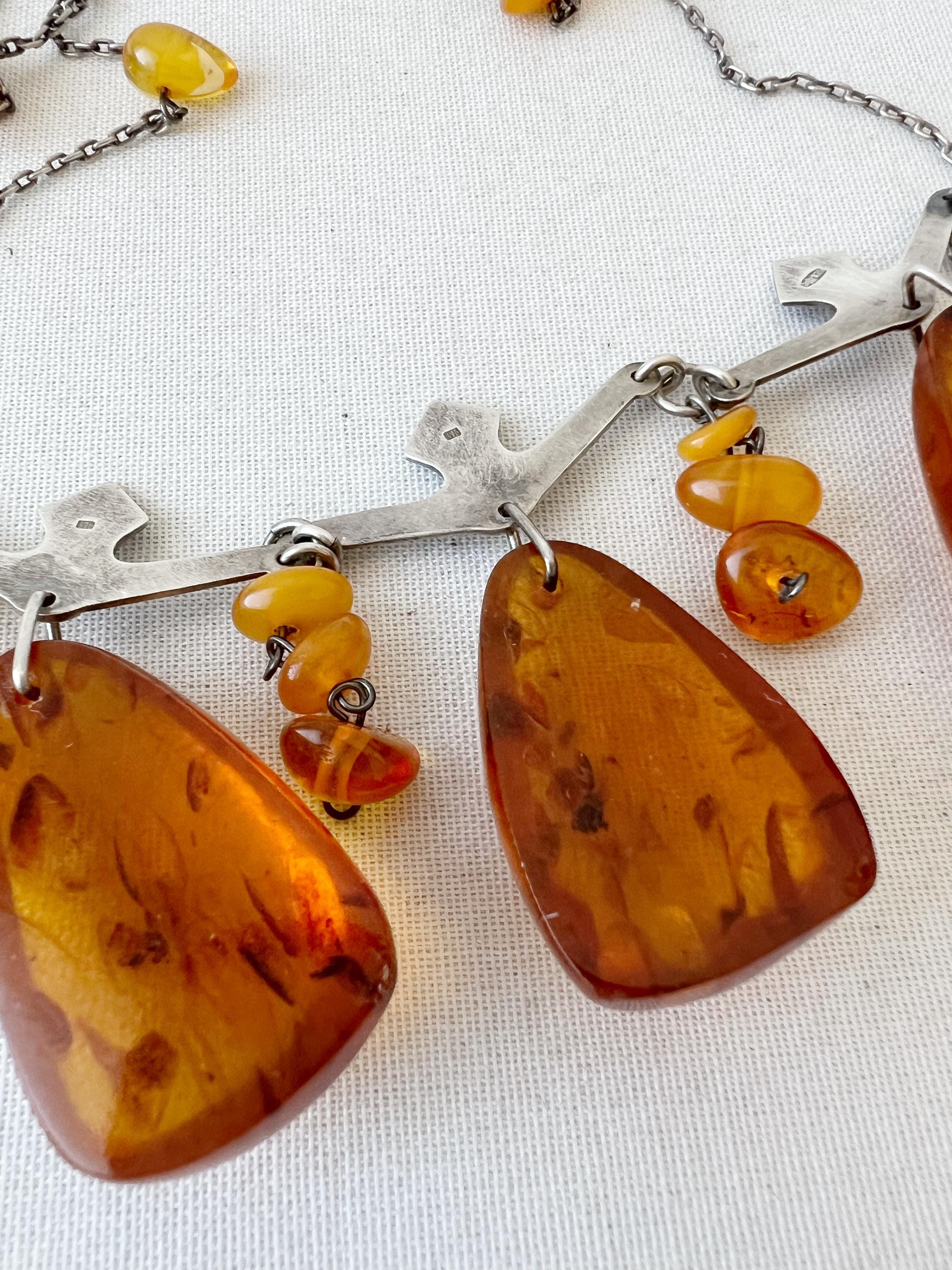 Vintage Soviet Silver Amber Necklace, Ida Fleitlich Zimushka