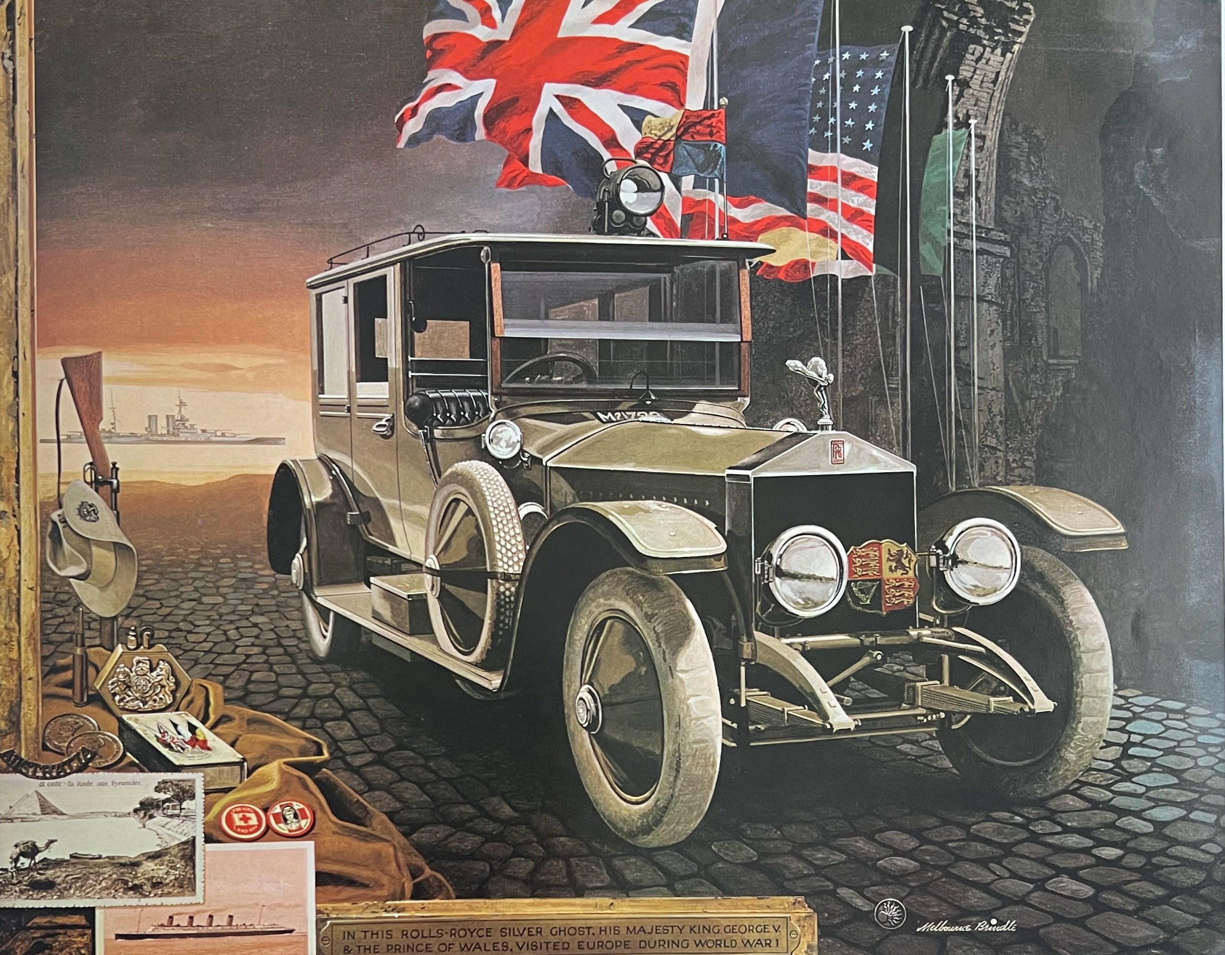 1914 Rolls Royce Silver Ghost Lithograph: King George V Car, 1971