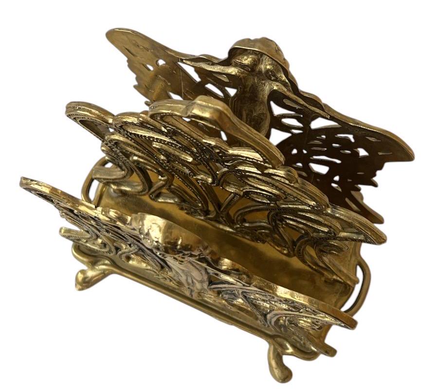 ヴィンテージ アール ヌーボー スタイルの真鍮製レター ホルダーまたは