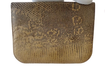 Vintage Leather Clutch Bag with Carrying Strap, Beige Leather-Lined Evening Bag