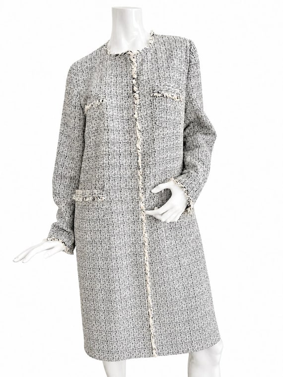 Weekend Max Mara, Vintage Weekend Max Mara Tweed Coat Jacket, Collarless Frayed Trim, Metallic Cotton Blend