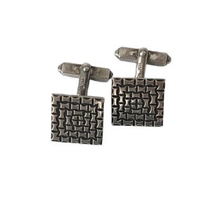 Vintage Silver Square Cufflinks with Textured Geometric Design.