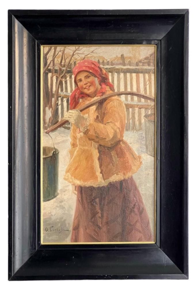 Antique Oil Painting – Signed Peasant Woman Portrait, Rustic Folk Art ...