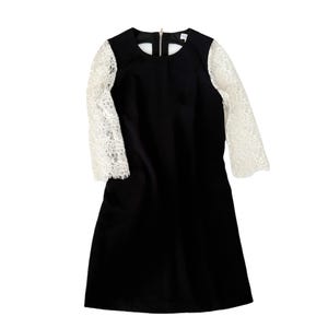 Claudie Pierlot Black Cocktail Dress with White Lace Sleeves and Back Cut-Out