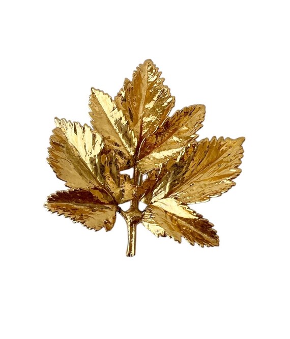 Broche Feuille En Plaqué Or - Bijou Vintage Occasion - Style Naturel Et élégant