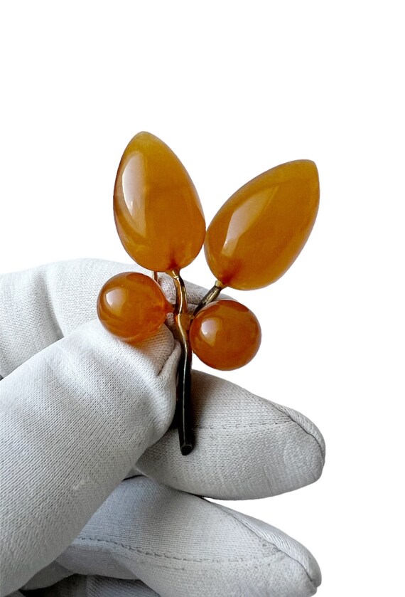 Broche Vintage En Ambre Baltique Forme Feuilles - Années 70 - Occasion
