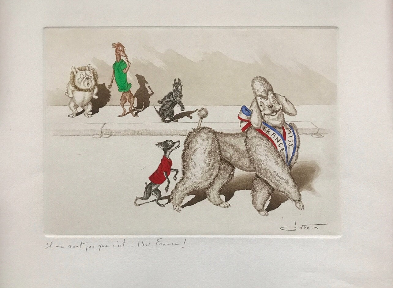 Boris O'klein, Dirty Dogs of Paris. Original Signed Etching