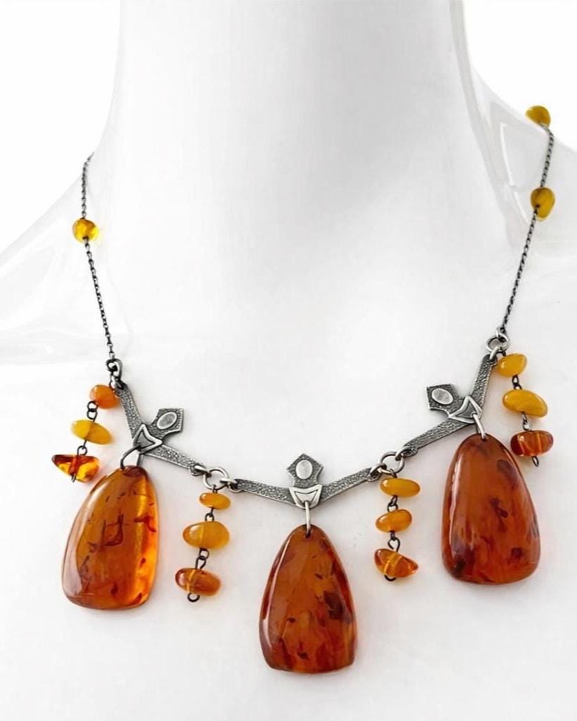 Vintage Soviet Amber Necklace 875 Silver “zimushka” • Kaliningrad