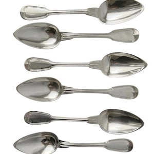 Set of 6 Christofle Silver-Plated Dinner Spoons: Chinon Fiddle Pattern, c.1900 French Elegance