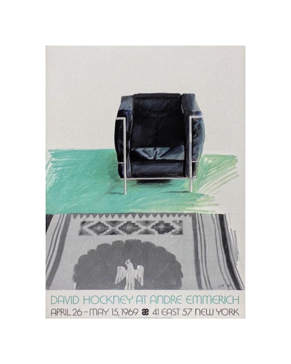 the Armchair 1957 パネルアート　ヴィンテージ　キャンバスアート David Hockney, Corbusier Chair and Rug, Original Exhibition Museum