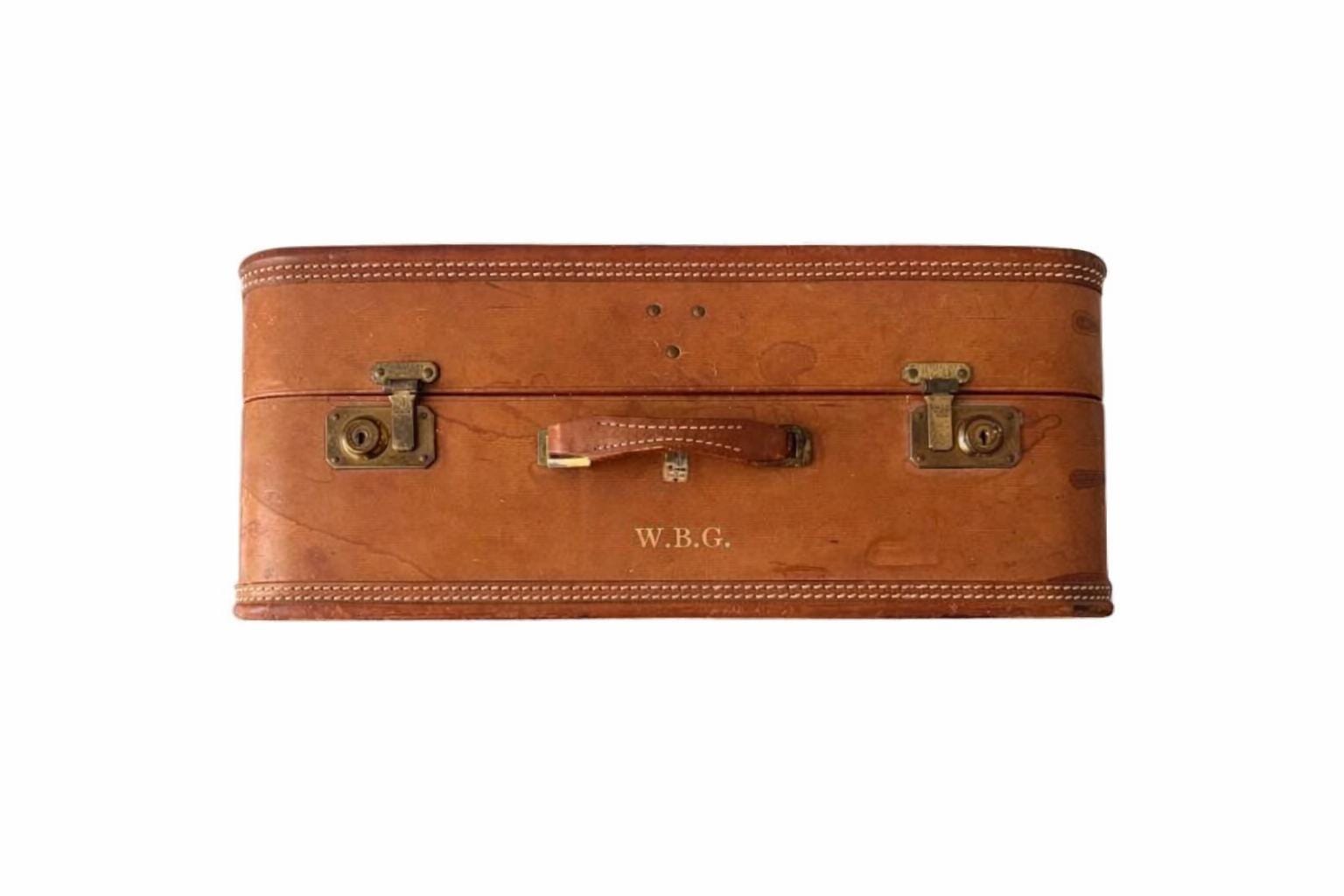 Antique Belber Suitcase 1910s - California Saddle Leather Trunk, Brass Hardware, Early 1900s Travel Luggage