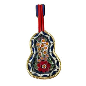 Italian Micro Mosaic Brooch. Vintage Guitar Brooch.