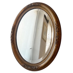 Antique Oval Gilded Mirror with Beveled Glass – Vintage Danish Wall Mirror
