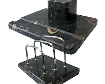 Art Deco Black Marble Inkstand and Letter Rack, Vintage Desk Set