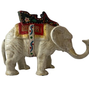 Vintage Hubley Cast Iron Elephant Mechanical Bank. Hand-Painted. Functional Antique.