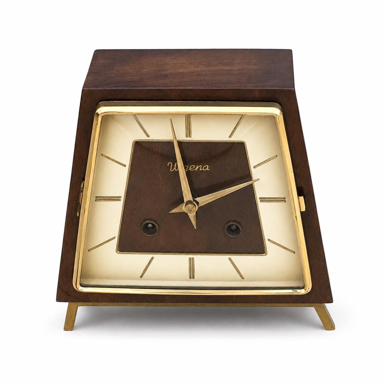 Vintage Urgena Kienzle Desk Clock, Wooden Brass Mid Century Mantel