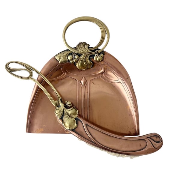 Antique WMF Art Nouveau Copper & Brass Crumb Tray and Brush Set – Ostrich Marked