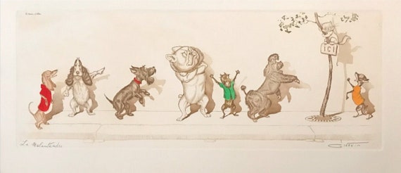 ボリス オクライン　 “dirty dogs of paris” 『あわて者』 Boris O'klein, Dirty Dogs of Paris. Original Signed Etching. - Etsy