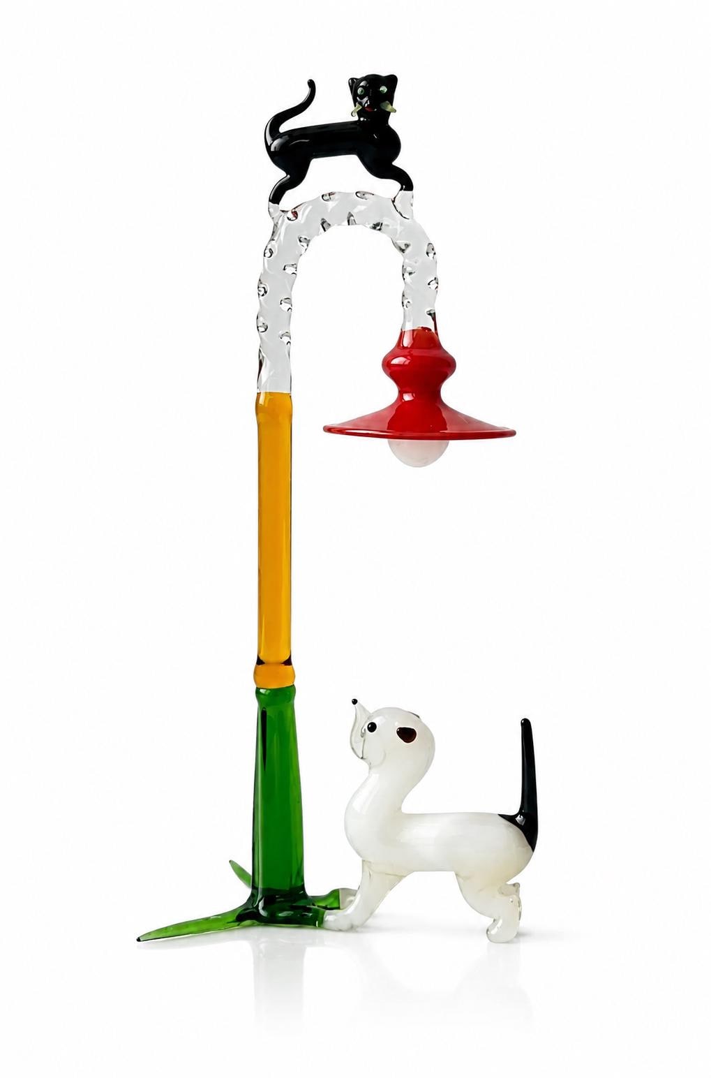 Lauscha Glass Figurine, Early 20th Century Cat Dog Streetlamp