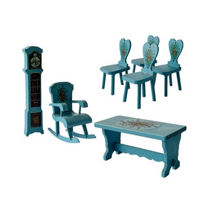 Vintage Wood Miniature Dolls House Kitchen Furniture. Dolls House Set of Table and Chairs.