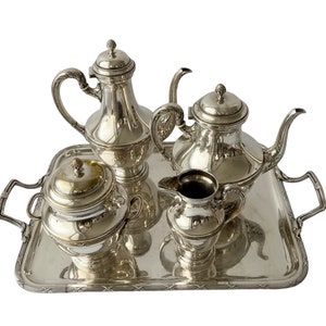 Antique Silver-Plated 5-Piece Tea & Coffee Set, French Regency Style (Circa 1910–1920s)