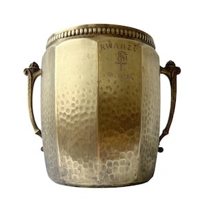 Antique 1920 Hand-Hammered Brass Planter – Engraved & Dated – Vintage Decorative Pot
