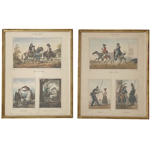 Set of Two Framed Hand-Coloured Lithographs - “Scenes of Life” After Carle Vernet by Victor Adam (1831), France with Bonus Book