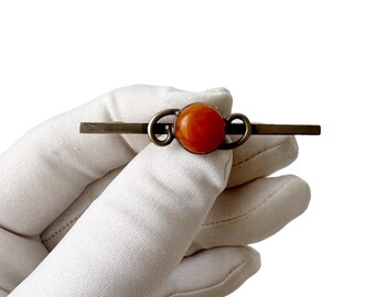 Broche Argent 830 Avec Ambre Baltique Et Décor Cerises - Bijou Scandinave Occasion