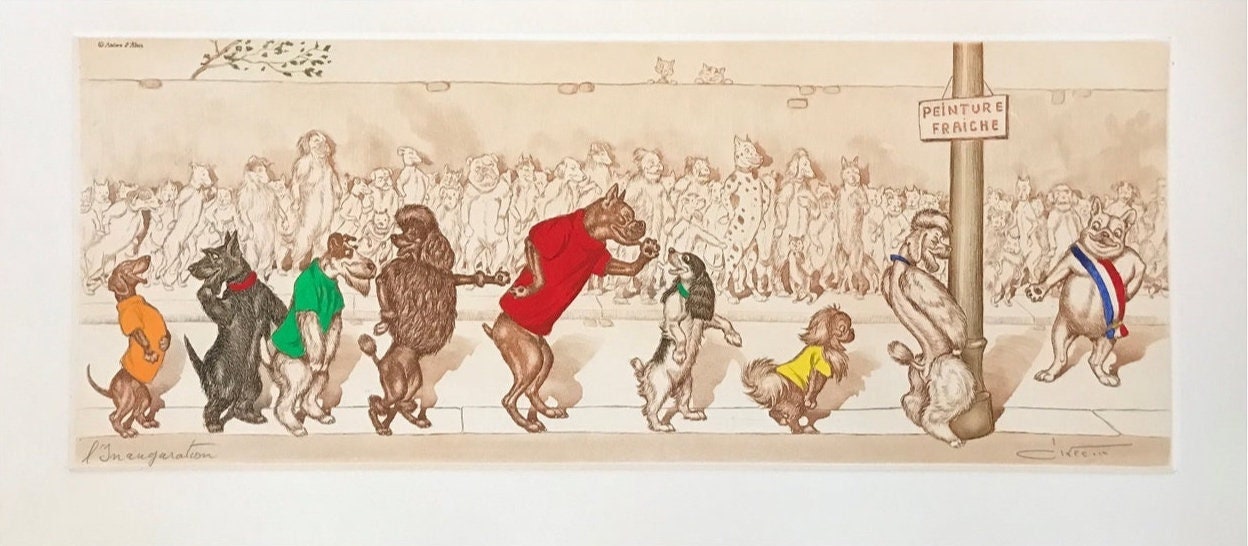 ボリス・オクライン　本人サインあり　美品　銅版画　エッチング ボリス・オクライン作『パリの汚い犬たち』。オリジナル・サイン入り