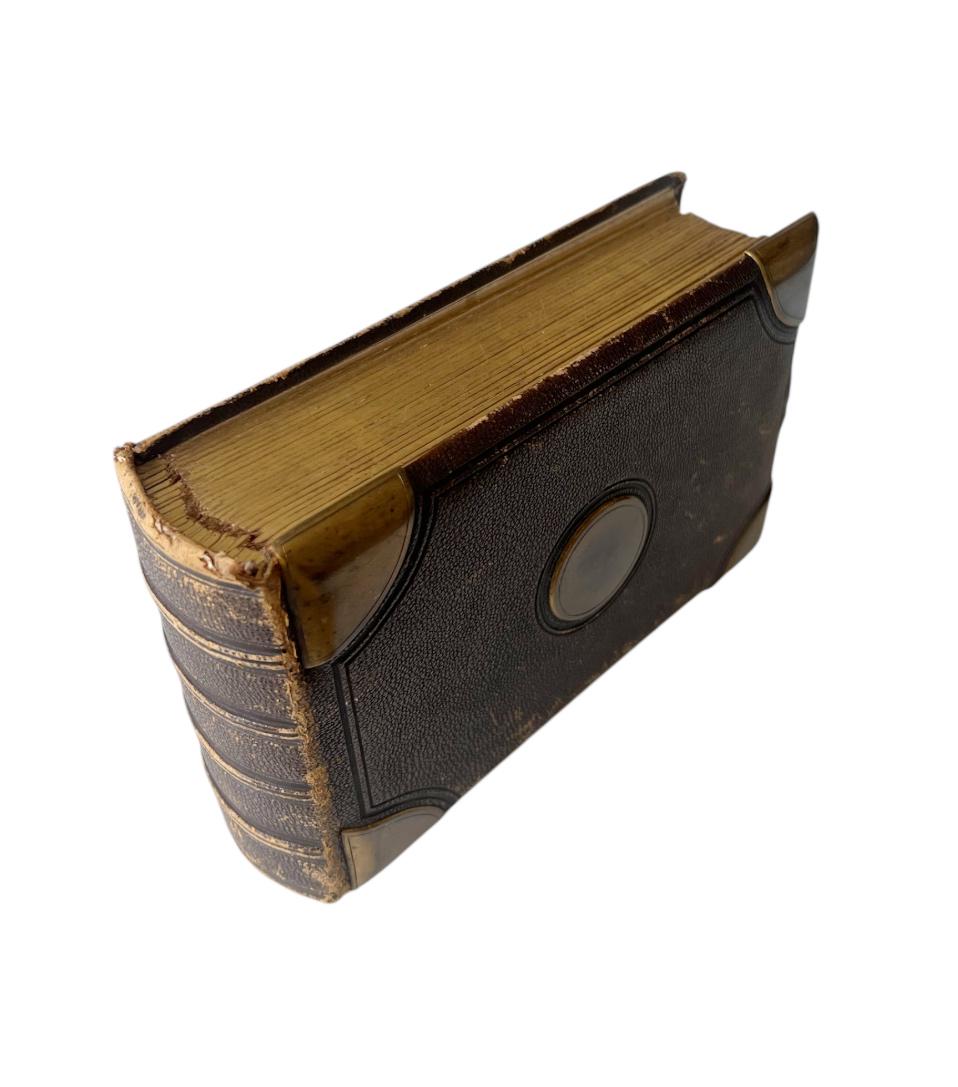 Antique Victorian Leather Photo Album, Brass Corners & Gilded