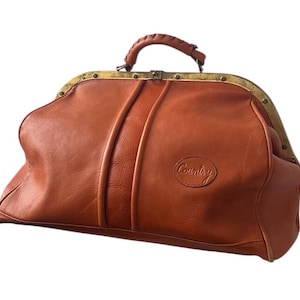 Vintage leren weekendtas – retro herenreistas, zachtbruin leer, messing hardware