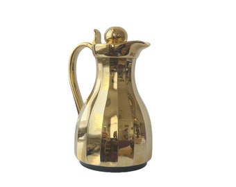 Vintage Vacuum Golden Carafe by Emsa. Thermos with Glass Flask. West Germany. 1980-90s.