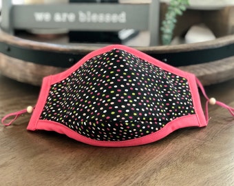 Fabric Face Mask with Filter pocket 3 layers of fabric 100%cotton high quality handmade washable, reusable comfortable fit with nose guard