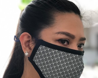 Geometric Fabric Face Mask: Handmade Cotton Mask with Filter Pocket