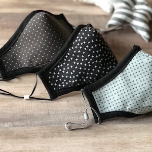 Gray & Black Fabric Face Mask with Filter pocket 3 layers of 100%cotton fabric, high quality handmade,reusable,comfortable fit w/ nose guard