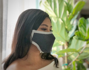 Blue dots Fabric Face Mask with Filter pocket 3 layers of fabric 100%cotton high quality handmade washable,comfortable fit with nose guard