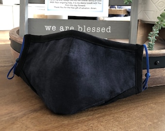 Dark Blue Fabric Face Mask with Filter pocket 3 layers of 100%cotton fabric,high quality handmade, washable, comfortable fit with nose guard