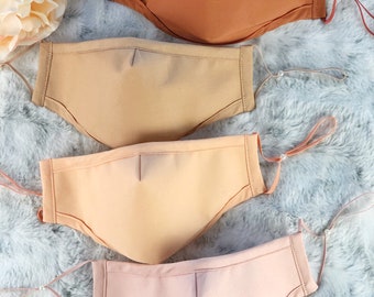 Peach Blush Fabric Face Mask: 3-Layer Cotton with Filter Pocket