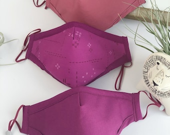 Purple Cotton Face Mask: Handmade Reusable Mask with Filter Pocket